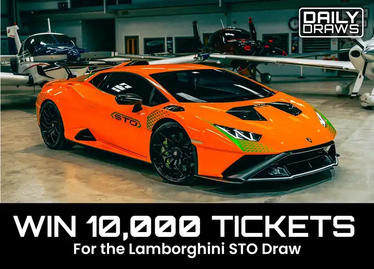 10,000 tickets, worth £500, for entry in the 2023 Lamborghini Huracan STO + £10,000 Cash Draw