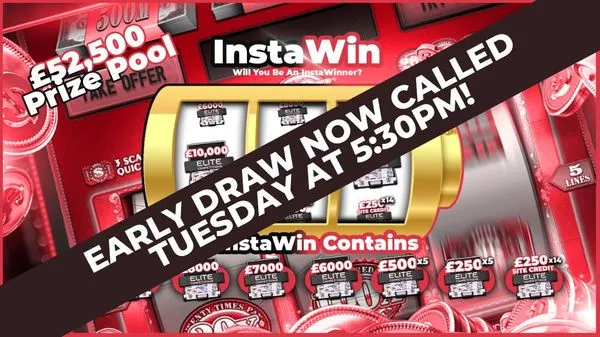 £5,000 Cash + 30 InstaWin Prizes (£52,500 Prize Pot)